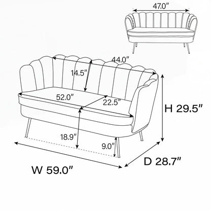 Petit canapé deux places avec pieds en métal doré - 2 places – Sanzelize Design