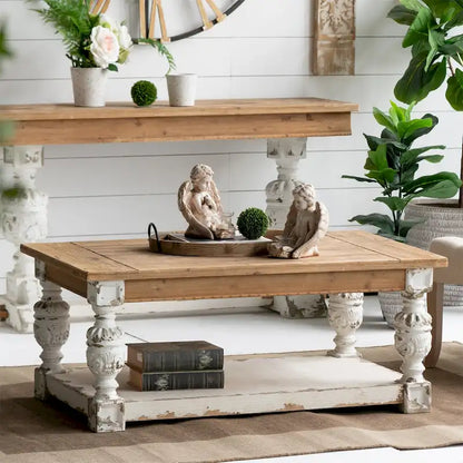 Table basse rectangulaire en bois blanc vieilli – Sanzelize Design