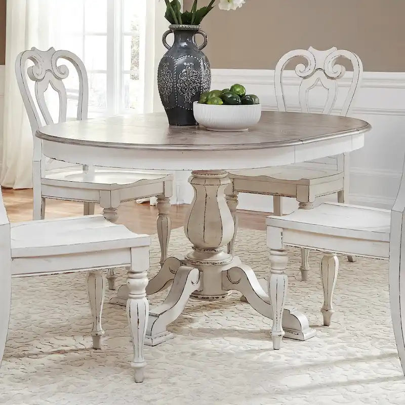 Table à dîner ronde sur pied avec rallonges escamotables - 2 finitions – Sanzelize Design