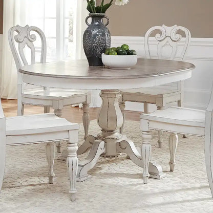 Table à dîner ronde sur pied avec rallonges escamotables - 2 finitions – Sanzelize Design