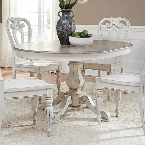 Table à dîner ronde sur pied avec rallonges escamotables - 2 finitions – Sanzelize Design