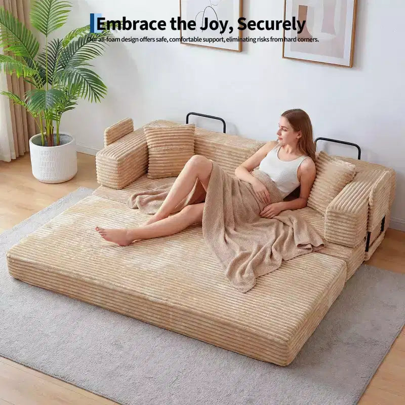 Canapé-lit convertible 5-en-1 de 205 cm – Velours côtelé, charge max. 544 kg, sans assemblage – Sanzelize Design