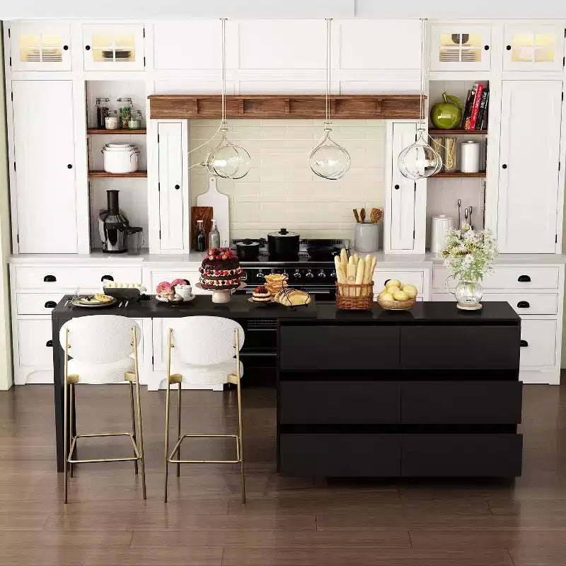 Desserte de buffet intelligente rotative/extensible avec 6 tiroirs, plan de travail étendu, tapis antidérapant – Sanzelize Design