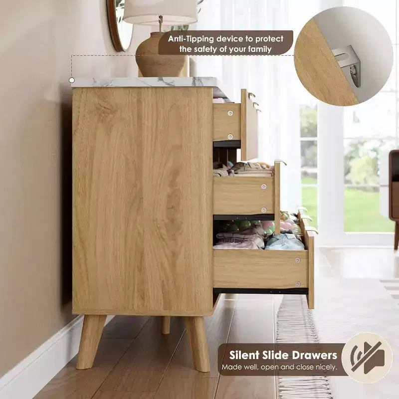 Commode cannelée à 9 tiroirs, commode moderne, meuble TV en bois, design à profil incurvé, pour salon, couloir – Sanzelize Design