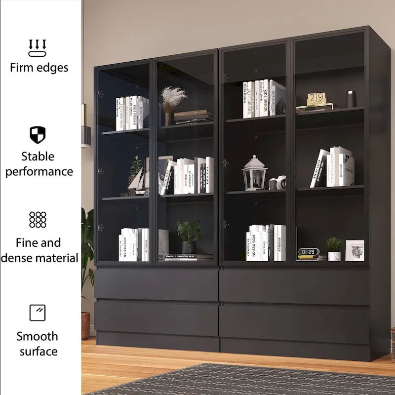 Vitrine de rangement, vitrine avec portes en verre trempé, vitrine avec 4 étagères de rangement – Sanzelize Design