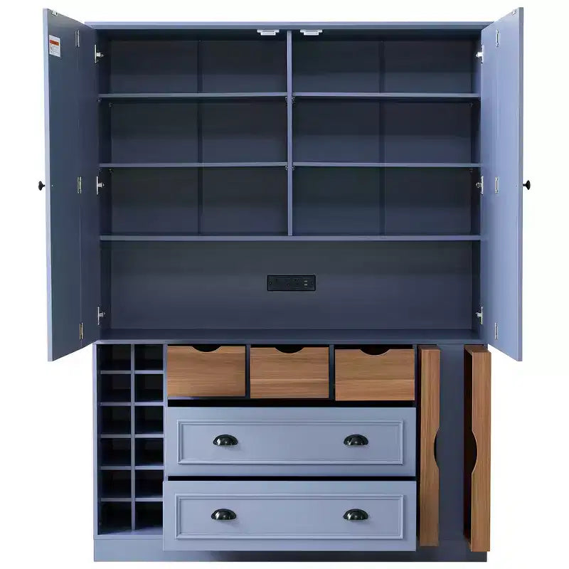Garde-manger de cuisine autoportant de 180 cm de haut, grand buffet de salle à manger avec 4 portes pliantes, étagères – Sanzelize Design