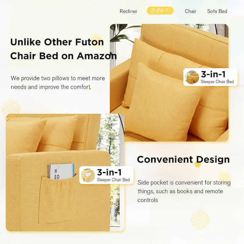 Fauteuil convertible 3-en-1, plusieurs coloris, une place – Sanzelize Design