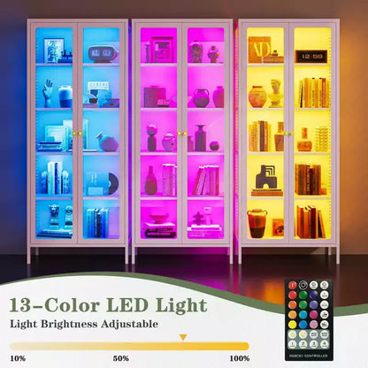 Vitrine 170 cm en Verre à 3 Côtés avec Lumières LED, Rangement à 5 Niveaux avec Double Porte et Cadre Métallique pour – Sanzelize Design