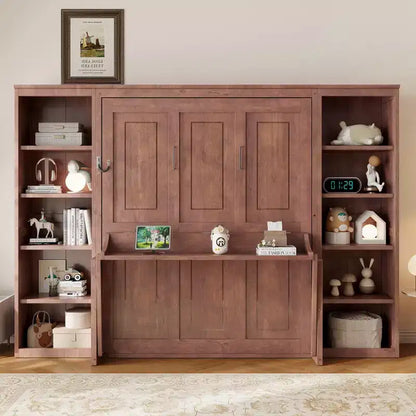 Lit escamotable grand lit/deux places avec bureau et étagère, brun foncé – Sanzelize Design