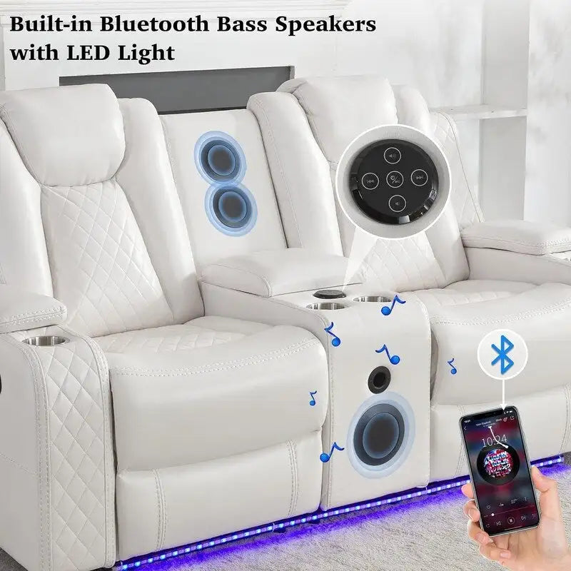 Canapé inclinable électrique avec chargeur sans fil, liseuse pour salon, lumière LED en similicuir, port AC/USB – Sanzelize Design