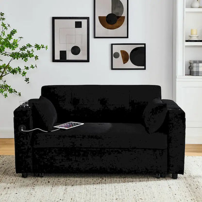 Canapé-lit gigogne 137 cm, canapé-lit inclinable 2 places avec rangement, oreiller lombaire, prise USB – Sanzelize Design