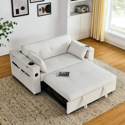 Canapé-lit gigogne 137 cm, canapé-lit inclinable 2 places avec rangement, oreiller lombaire, prise USB – Sanzelize Design