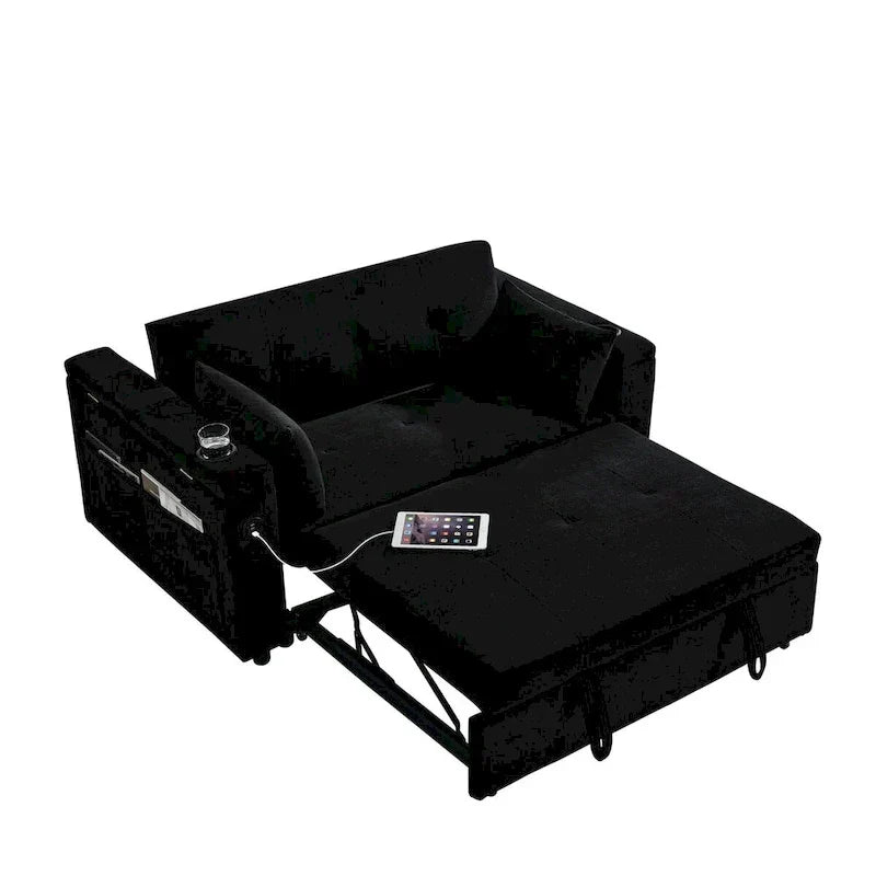Canapé-lit gigogne 137 cm, canapé-lit inclinable 2 places avec rangement, oreiller lombaire, prise USB – Sanzelize Design