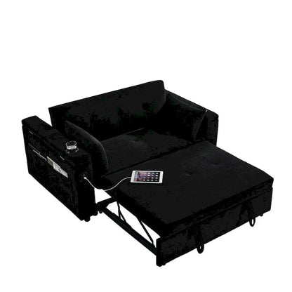 Canapé-lit gigogne 137 cm, canapé-lit inclinable 2 places avec rangement, oreiller lombaire, prise USB – Sanzelize Design