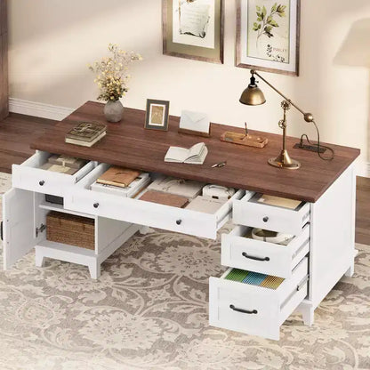 Bureau de direction de 152 cm avec tiroirs, bureau d'ordinateur avec station de charge – Sanzelize Design