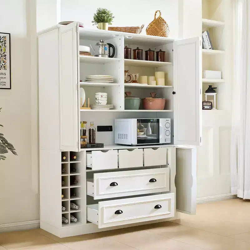 Garde-manger de cuisine autoportant de 180 cm de haut, grand buffet de salle à manger avec 4 portes pliantes, étagères – Sanzelize Design