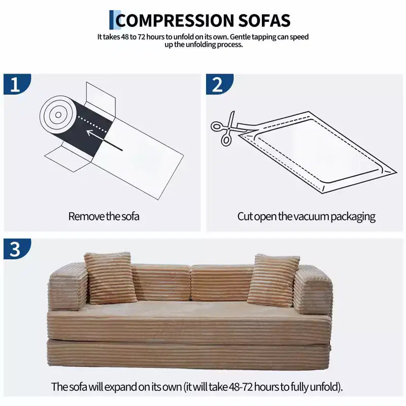 Canapé-lit convertible 5-en-1 de 205 cm – Velours côtelé, charge max. 544 kg, sans assemblage – Sanzelize Design
