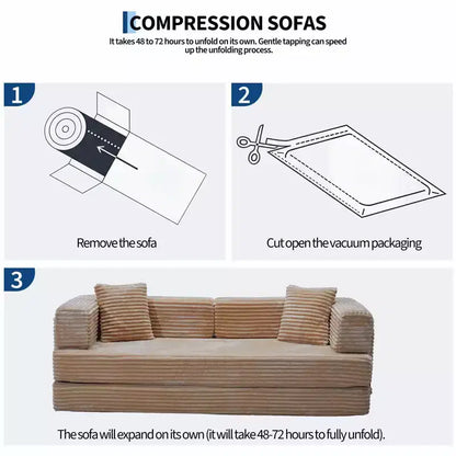 Canapé-lit convertible 5-en-1 de 205 cm – Velours côtelé, charge max. 544 kg, sans assemblage – Sanzelize Design