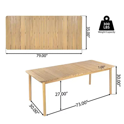 Ensemble de salle à manger d'extérieur rustique Irene 9 pièces en bois d'acacia avec chaises à dossier incurvé et – Sanzelize Design