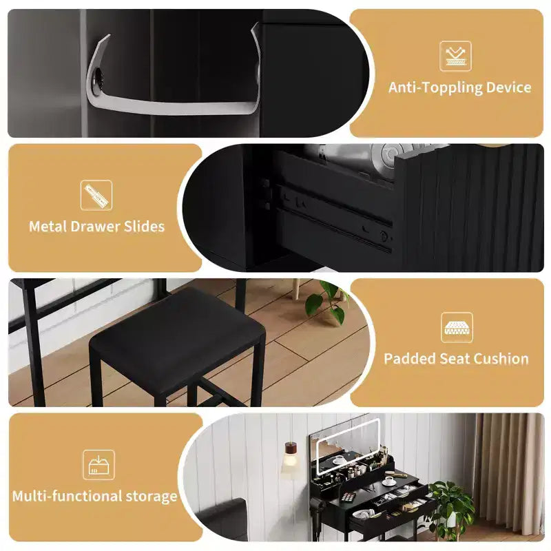 Coiffeuse avec miroir et lumières, miroir lumineux à LED, tiroirs de rangement spacieux pour produits cosmétiques et – Sanzelize Design