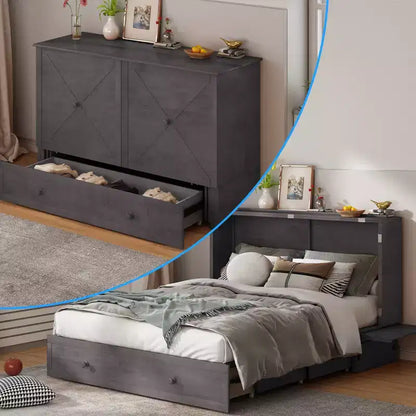 Lit escamotable Murphy 152 x 203 cm, lit coffre Cube avec station de charge et espace de rangement – Sanzelize Design