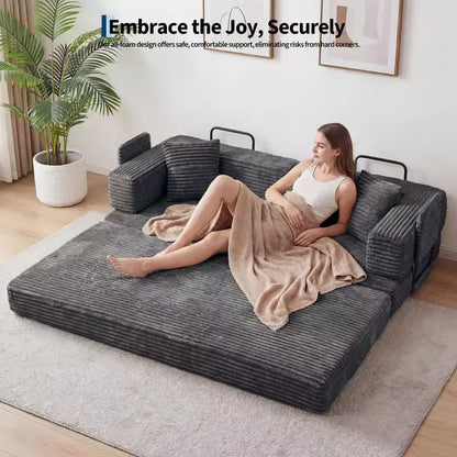 Canapé-lit convertible 5-en-1 de 205 cm – Velours côtelé, charge max. 544 kg, sans assemblage – Sanzelize Design