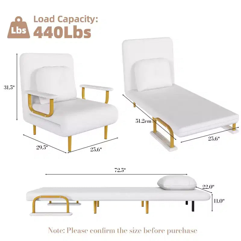 Canapé-lit pliant 3-en-1 convertible en fauteuil - Dossier réglable sur 5 positions avec oreiller – Sanzelize Design