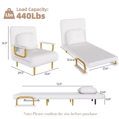 Canapé-lit pliant 3-en-1 convertible en fauteuil - Dossier réglable sur 5 positions avec oreiller – Sanzelize Design