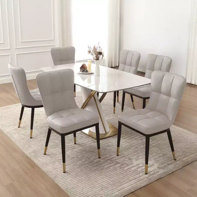 Lot de 6 chaises de salle à manger, modernes, rembourrées, en similicuir, avec haut dossier, pieds en métal – Sanzelize Design