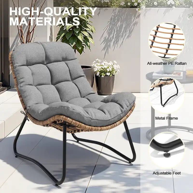 Chaises de jardin Papasan avec coussin, confortables, en rotin PE, avec table d'appoint – Sanzelize Design