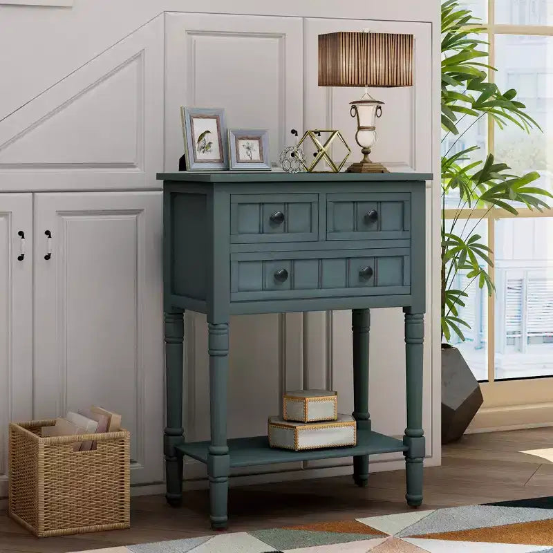 Console étroite de 60 cm avec 3 tiroirs et étagère, table d'appoint pour petite entrée ou salon – Sanzelize Design