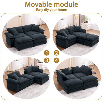 Canapé 2 places avec 2 coussins de siège, 2 oreillers et 2 poufs, canapé confortable - Canapé profond de salon – Sanzelize Design