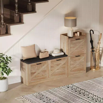 Meuble à chaussures de ferme, Banc d'entrée en bois avec 4 tiroirs basculants – Sanzelize Design