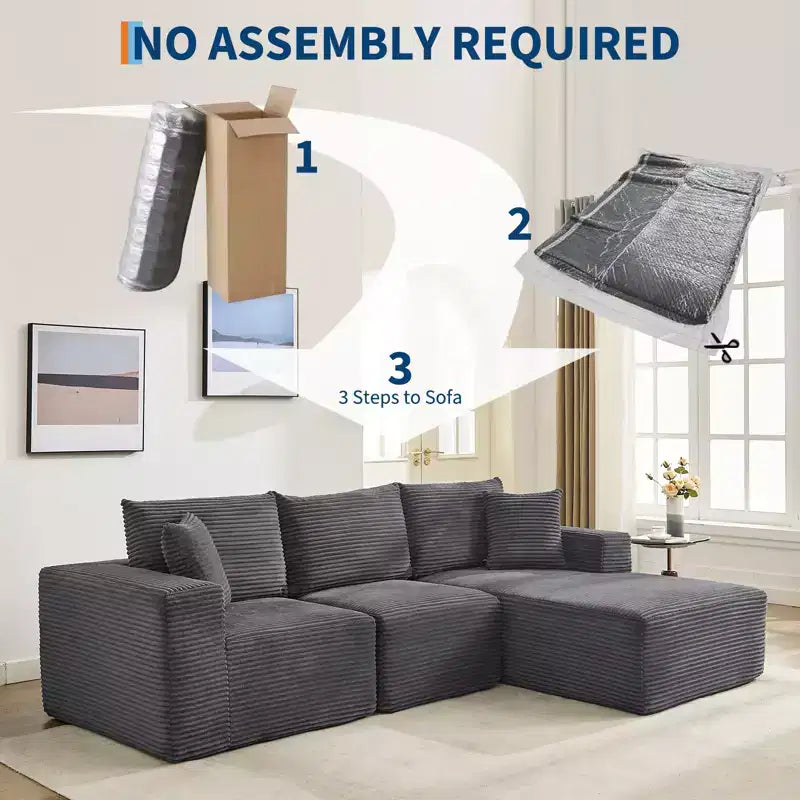 Canapé moderne 274 cm, canapé 3 places rembourré en forme de L avec oreillers, canapé à assise profonde – Sanzelize Design
