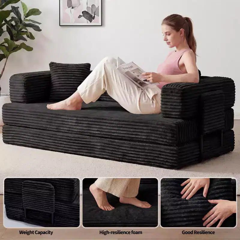 Canapé-lit convertible 5-en-1 de 205 cm – Velours côtelé, charge max. 544 kg, sans assemblage – Sanzelize Design