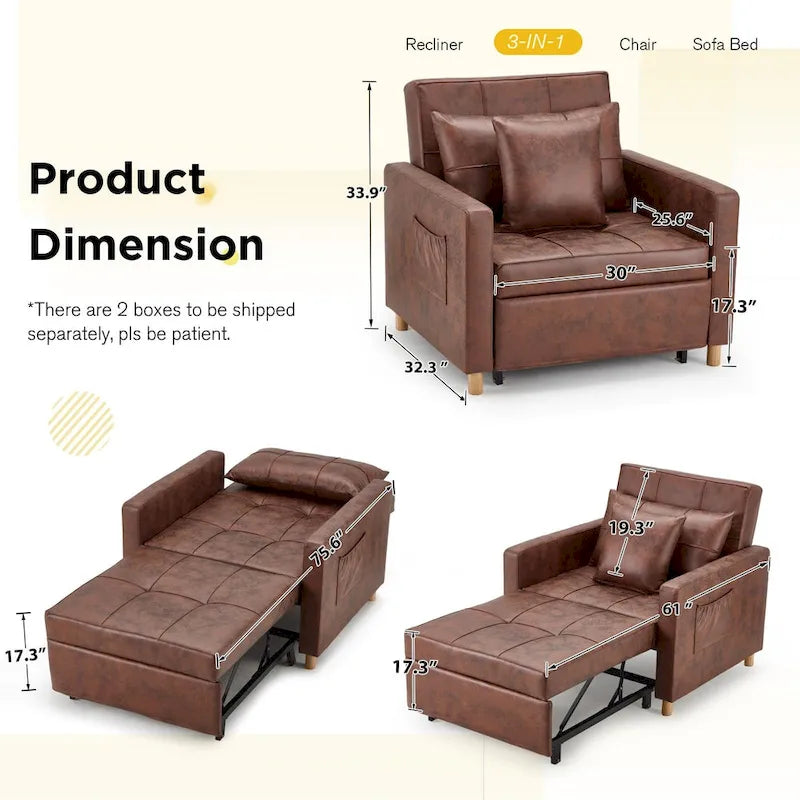 Fauteuil convertible 3-en-1, plusieurs coloris, une place – Sanzelize Design