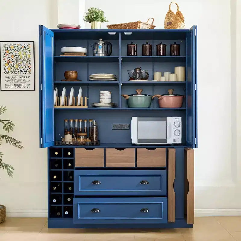 Garde-manger de cuisine autoportant de 180 cm de haut, grand buffet de salle à manger avec 4 portes pliantes, étagères – Sanzelize Design