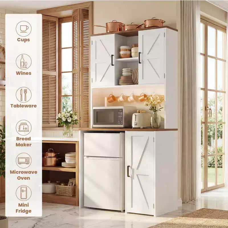 Meuble de cuisine avec espace mini-réfrigérateur, meuble de bar à café avec étagère de rangement – Sanzelize Design