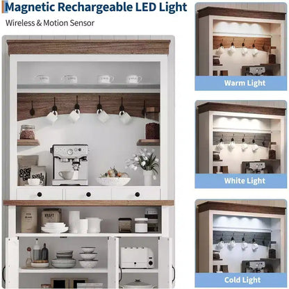 Meuble de bar à café de style ferme de 183 cm de haut avec lumières LED, buffet de cuisine avec portes et tiroir – Sanzelize Design