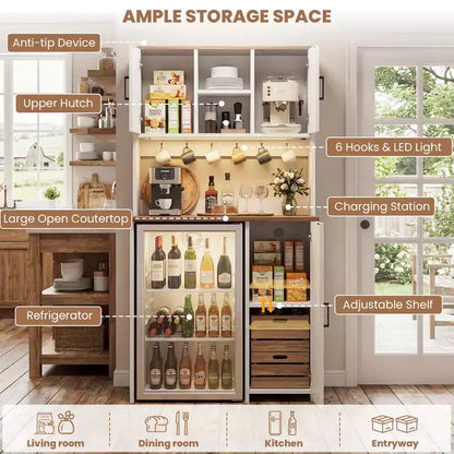 Meuble de cuisine avec espace mini-réfrigérateur, meuble de bar à café avec étagère de rangement – Sanzelize Design
