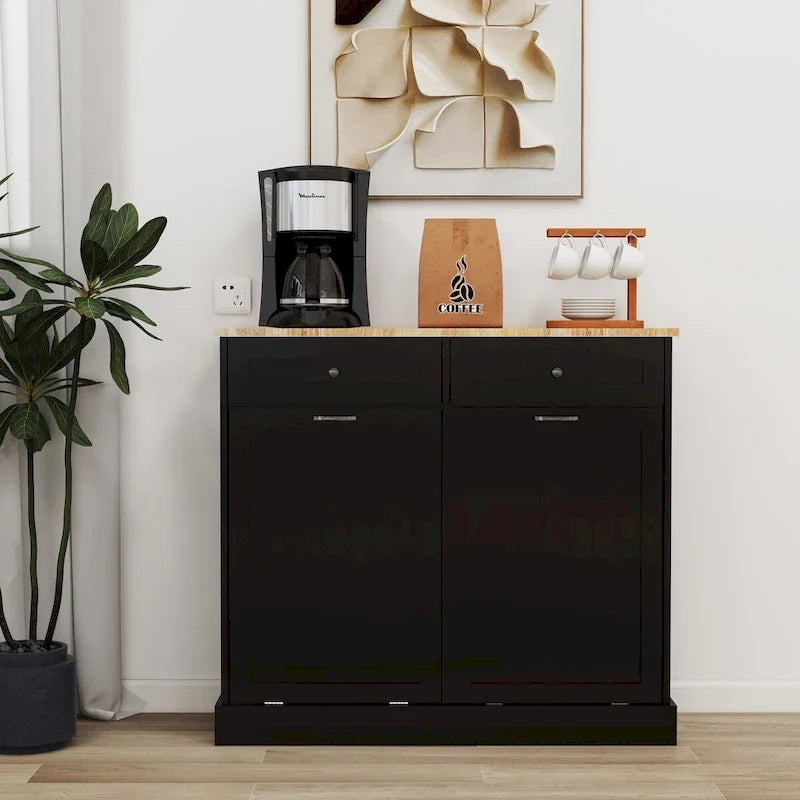 Meuble de cuisine à poubelle basculante à deux tiroirs et deux compartiments - Noir – Sanzelize Design