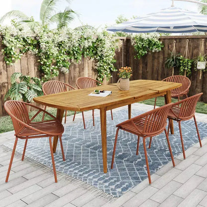 Ensemble de salle à manger d'extérieur 7 pièces extensible avec chaises empilables, table en bois d'acacia – Sanzelize Design
