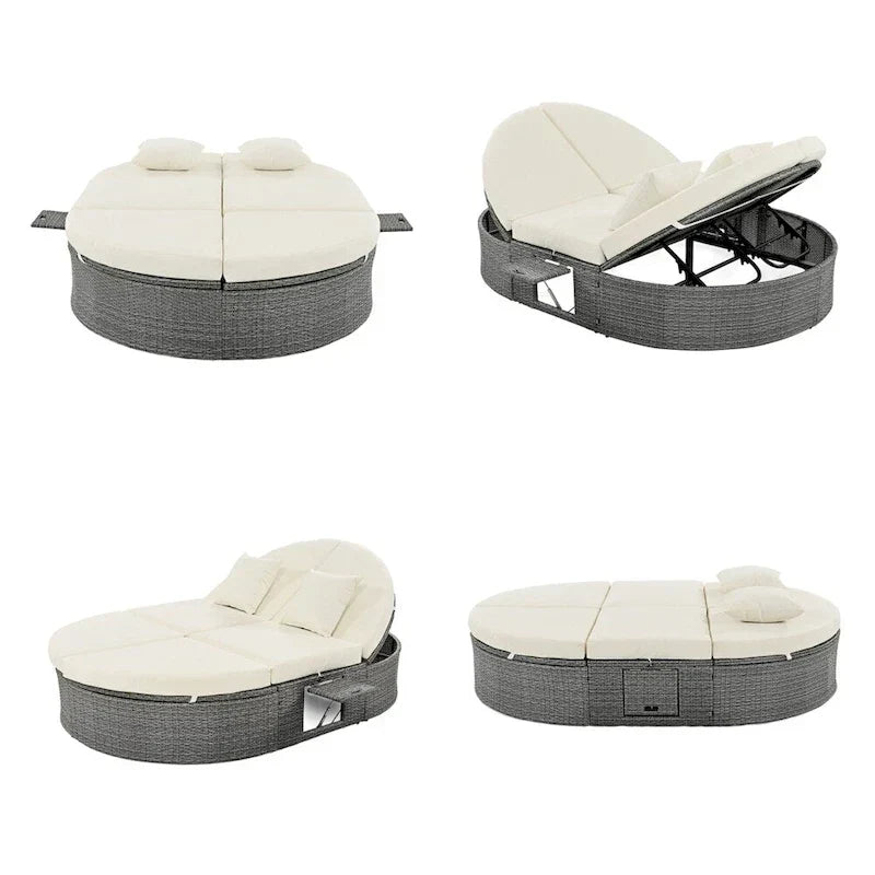 Lit de soleil extérieur double pour terrasse avec coussins et oreillers – Sanzelize Design