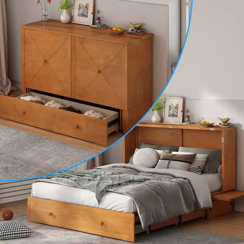 Lit escamotable Murphy 152 x 203 cm, lit coffre Cube avec station de charge et espace de rangement – Sanzelize Design