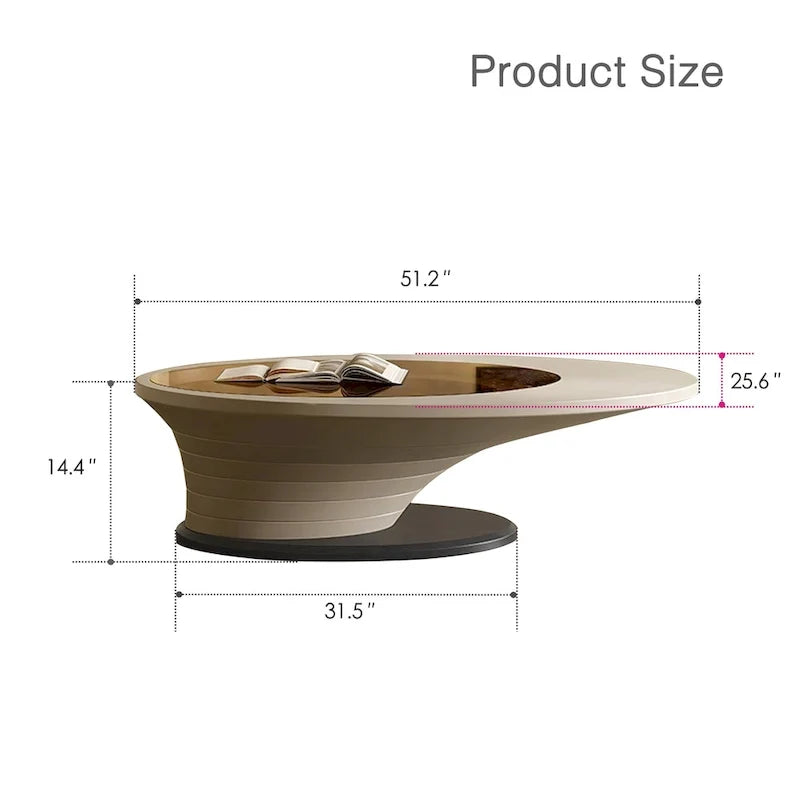 Table Basse Ovale en Verre Moderne Minimaliste Luxe Léger avec Base Grise 130 cm - L 130 cm x l 65 cm x H 36,5 cm – Sanzelize Design