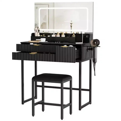 Coiffeuse avec miroir et lumières, miroir lumineux à LED, tiroirs de rangement spacieux pour produits cosmétiques et – Sanzelize Design