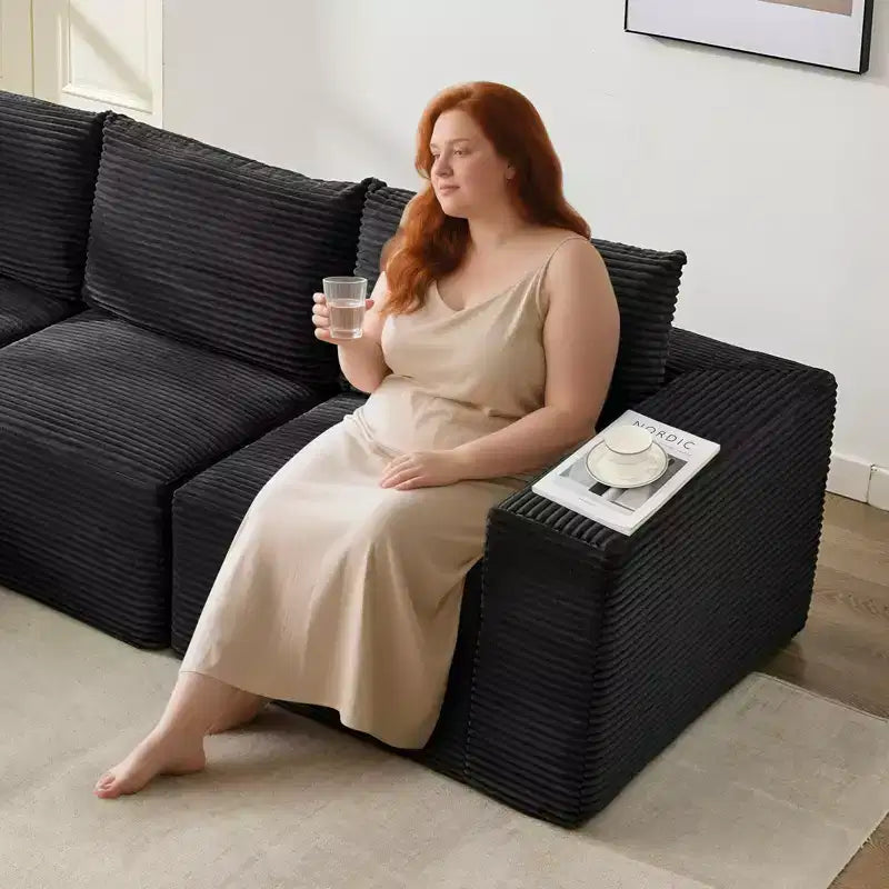 Canapé moderne 274 cm, canapé 3 places rembourré en forme de L avec oreillers, canapé à assise profonde – Sanzelize Design
