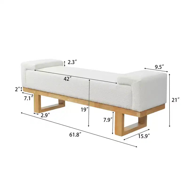 Banc rembourré Paulina moderne en bois d'hévéa et tissu bouclé – Sanzelize Design