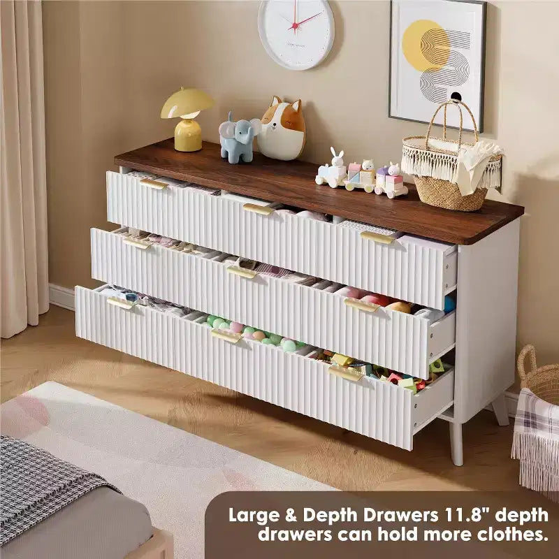 Commode cannelée à 9 tiroirs, commode moderne, meuble TV en bois, design à profil incurvé, pour salon, couloir – Sanzelize Design