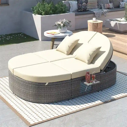 Lit de soleil extérieur double pour terrasse avec coussins et oreillers – Sanzelize Design